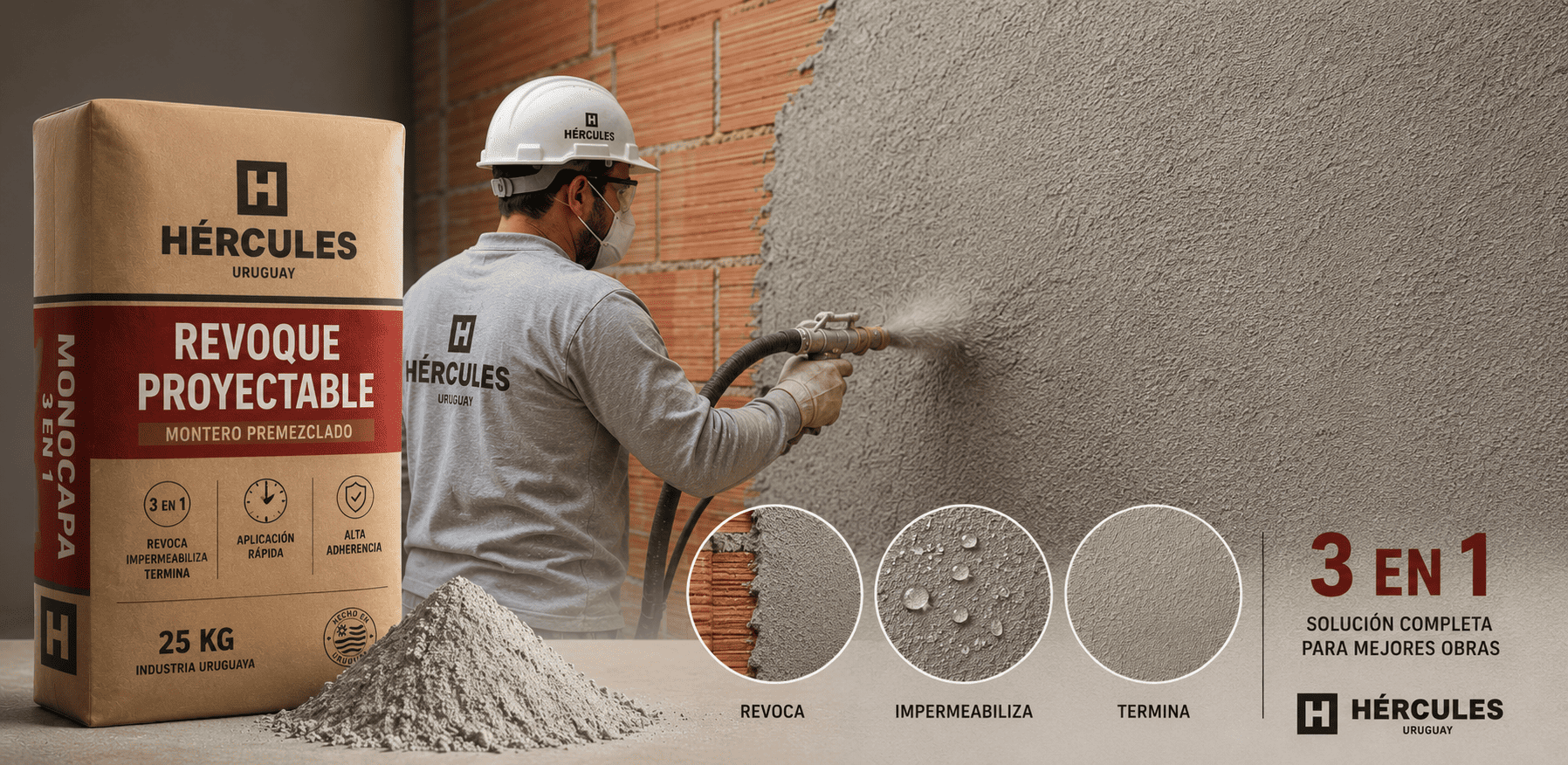 Monocapa 3 en 1 Hércules para revoque proyectable de paredes