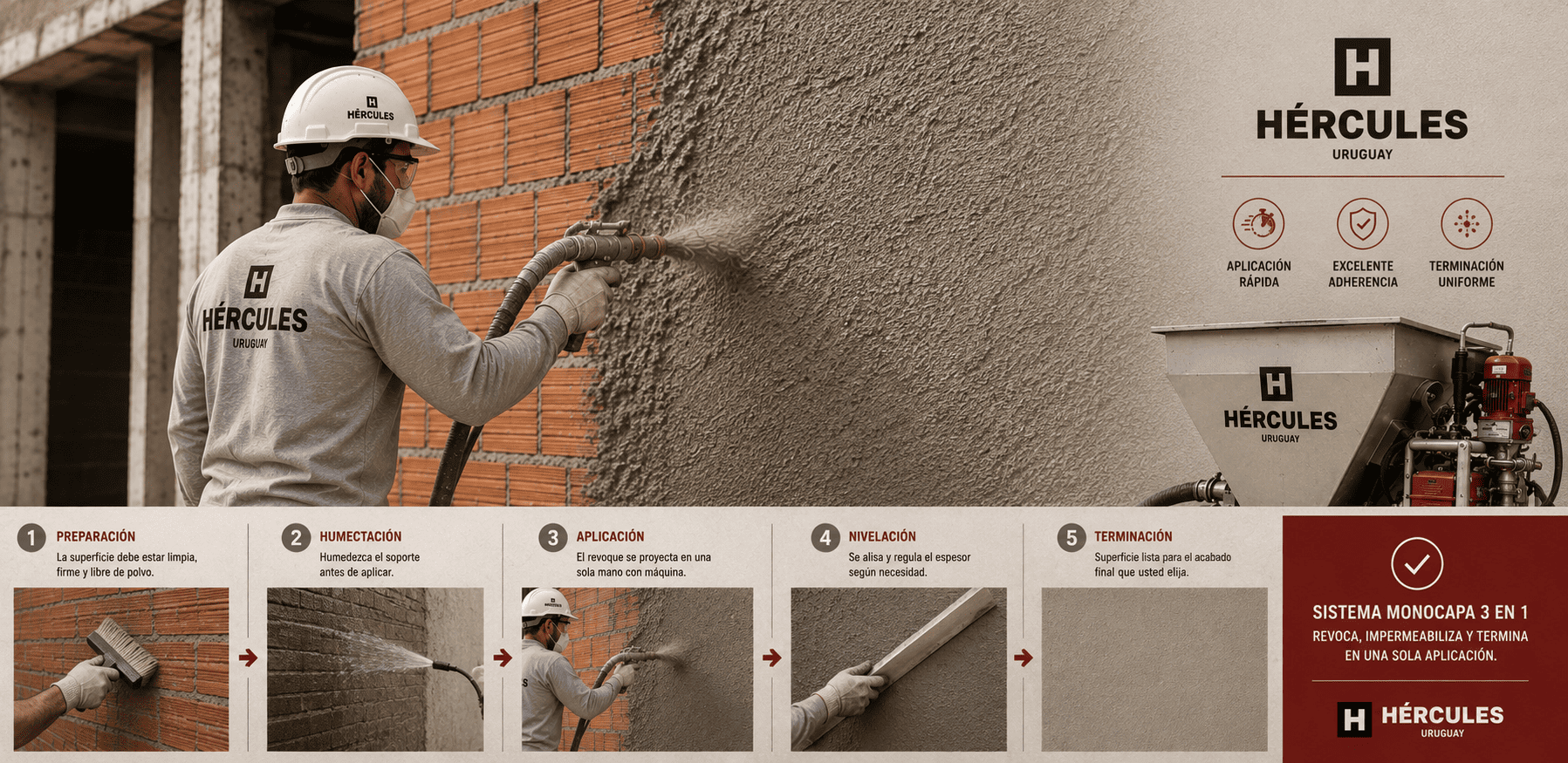 Aplicación mecanizada de revoque proyectable en obra