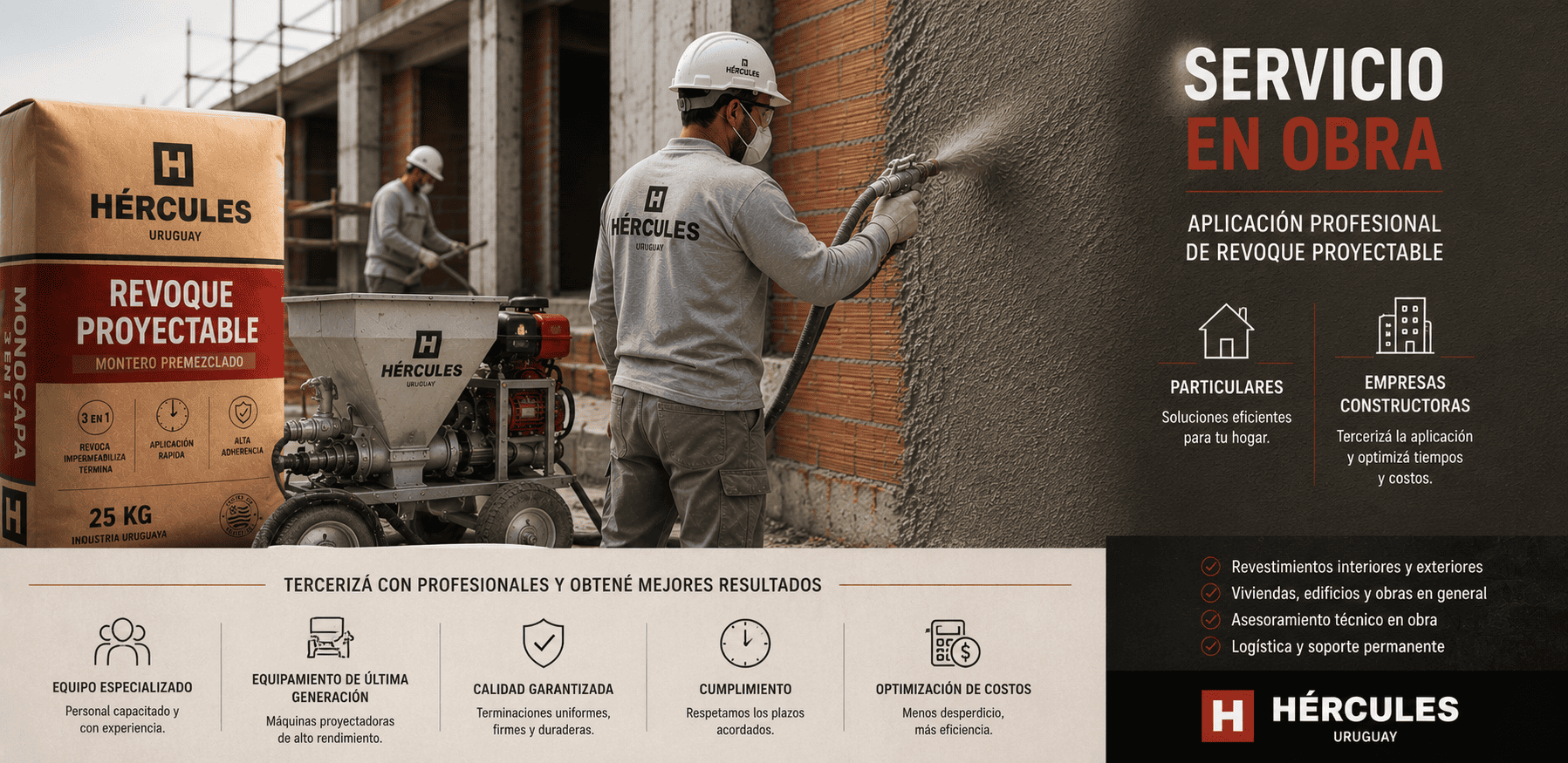 Servicio de revoque proyectable para paredes en obra